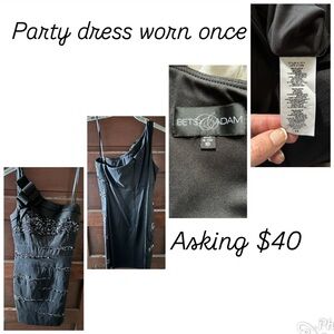 Betsy & Adam One Shoulder Black Dress